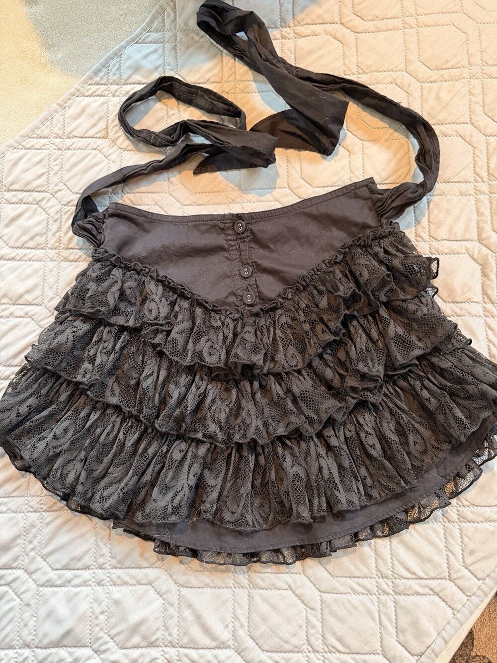 Vintage Betsey Johnson Y2K Black Lace Tiered Ruffled Skirt Sz 0 - Picture 1 of 7